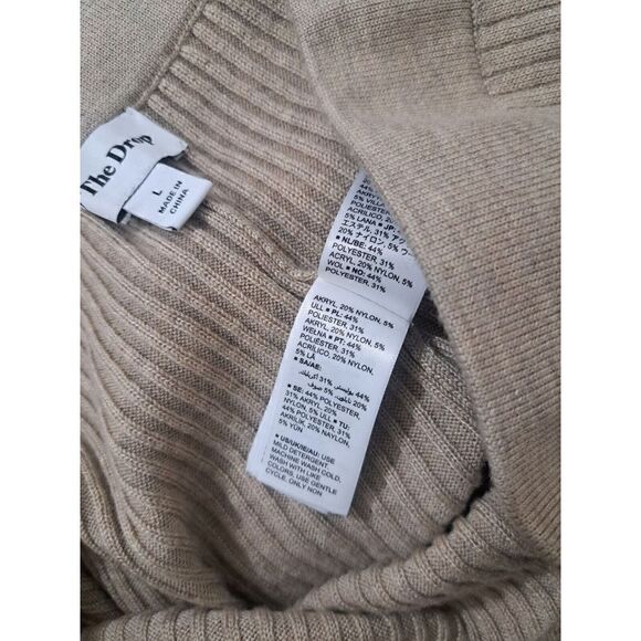 The Drop Womens Large Hi Rise Wide Leg Sweater Pant Wool Blend Neutral Tan - Picture 6 of 6